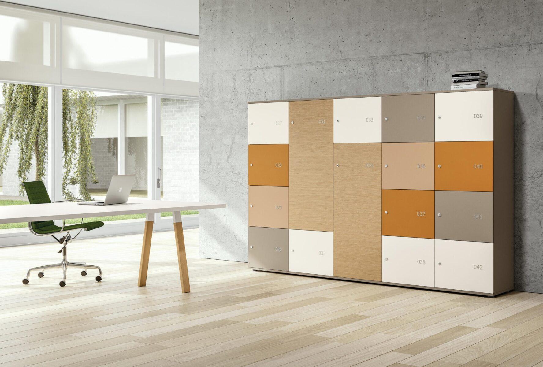 casiers individuels flex office orange et beige