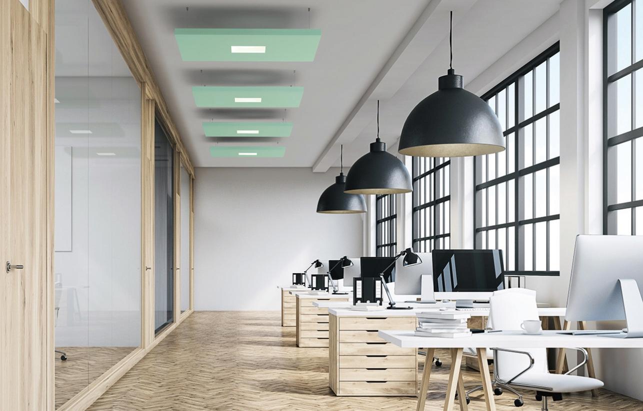 suspensions plafonds vertes pour bureaux modernes