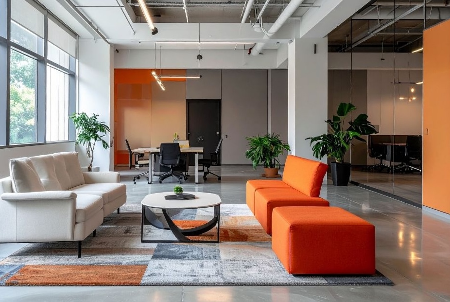 aménagement open space design coloré et confortable